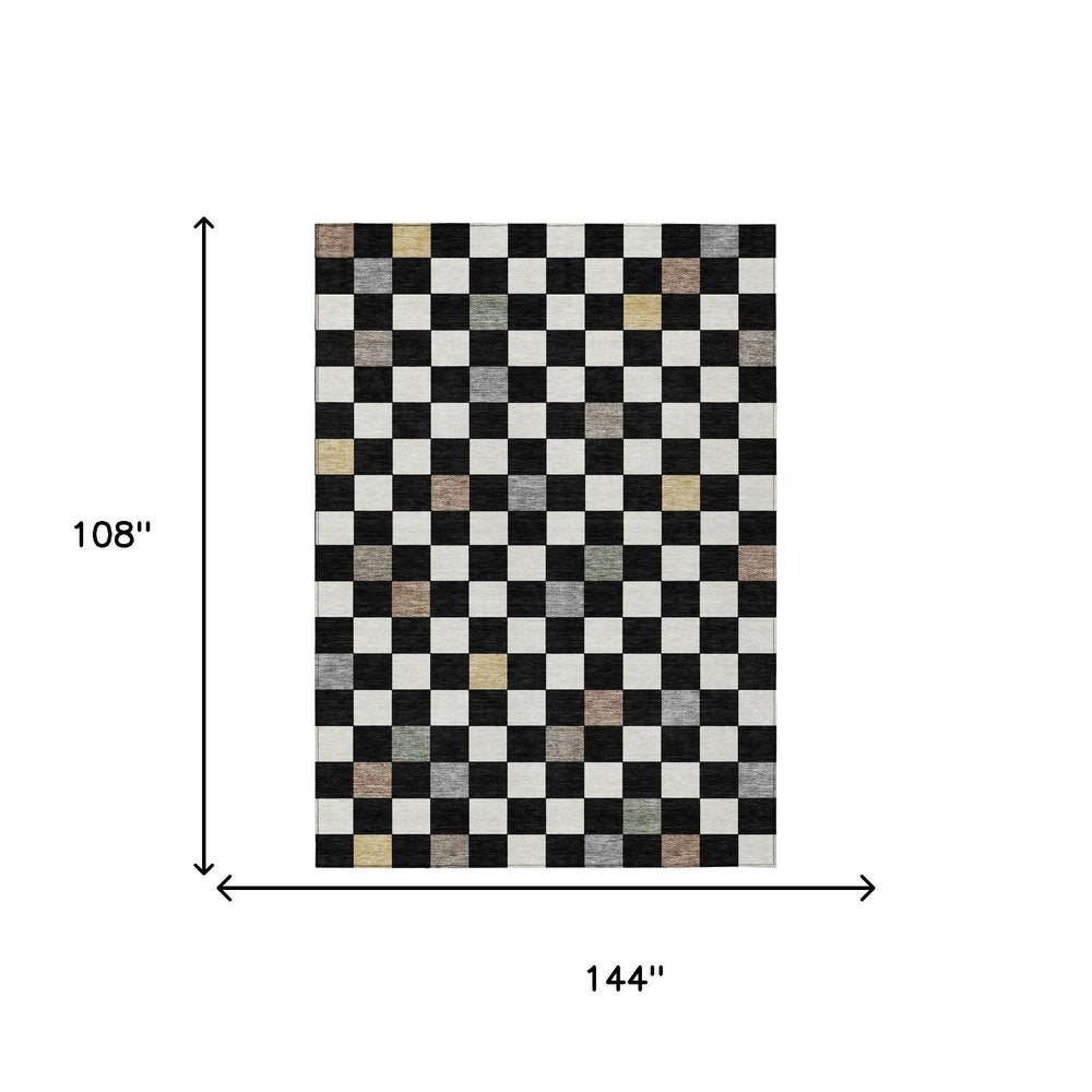 9' X 12' Black And Yellow Geometric Washable Indoor Outdoor Area Rug — view 6