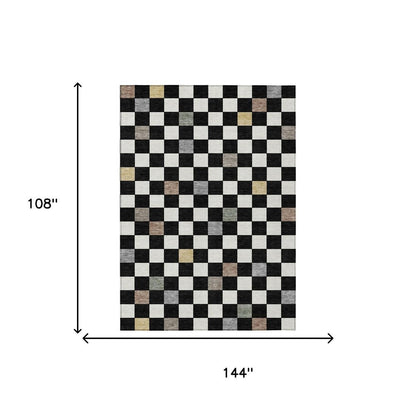 9' X 12' Black And Yellow Geometric Washable Indoor Outdoor Area Rug HomeRoots