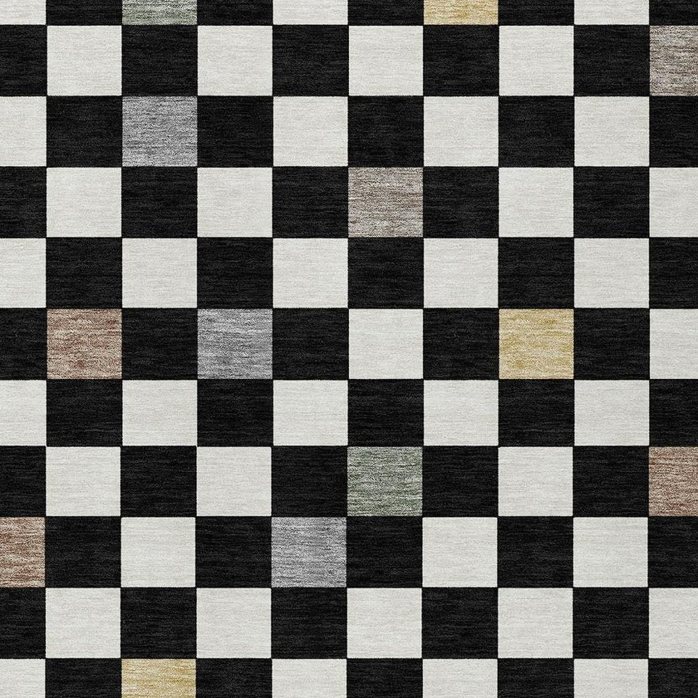 9' X 12' Black And Yellow Geometric Washable Indoor Outdoor Area Rug