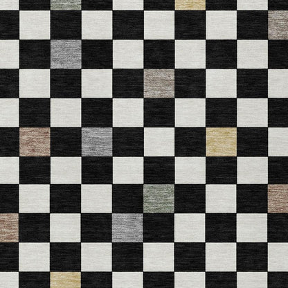 9' X 12' Black And Yellow Geometric Washable Indoor Outdoor Area Rug