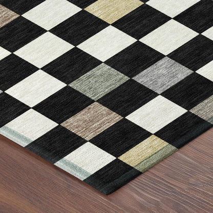 9' X 12' Black And Yellow Geometric Washable Indoor Outdoor Area Rug HomeRoots