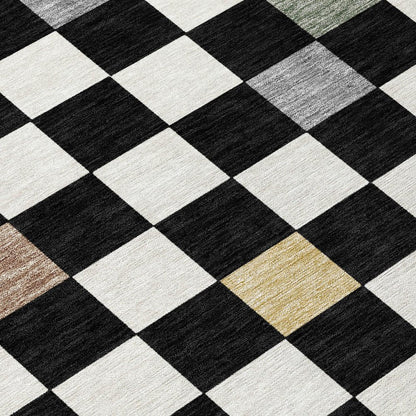 9' X 12' Black And Yellow Geometric Washable Indoor Outdoor Area Rug HomeRoots