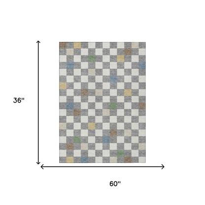 3' X 5' Gray And Beige Geometric Washable Indoor Outdoor Area Rug