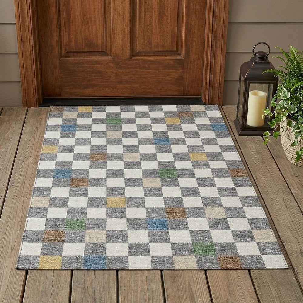 3' X 5' Gray And Beige Geometric Washable Indoor Outdoor Area Rug — view 7