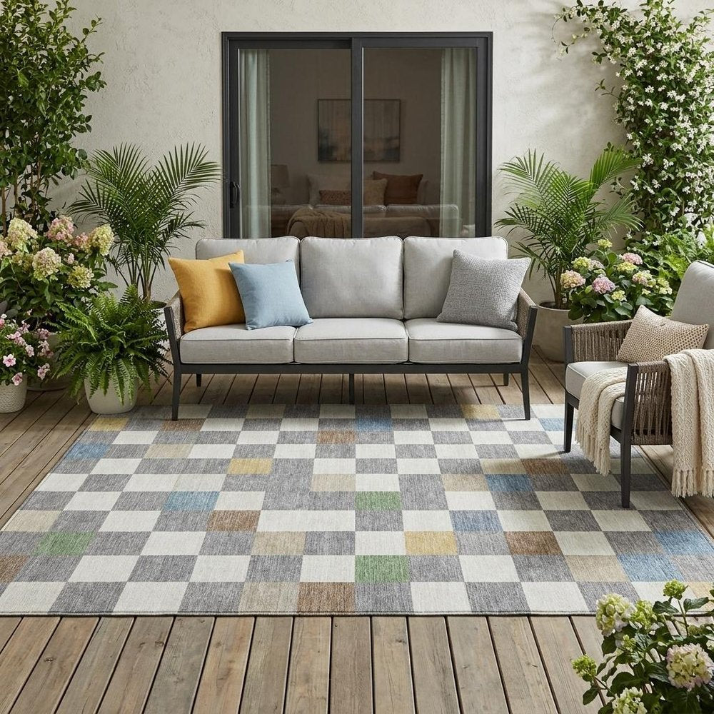 5' X 8' Gray And Beige Geometric Washable Indoor Outdoor Area Rug HomeRoots