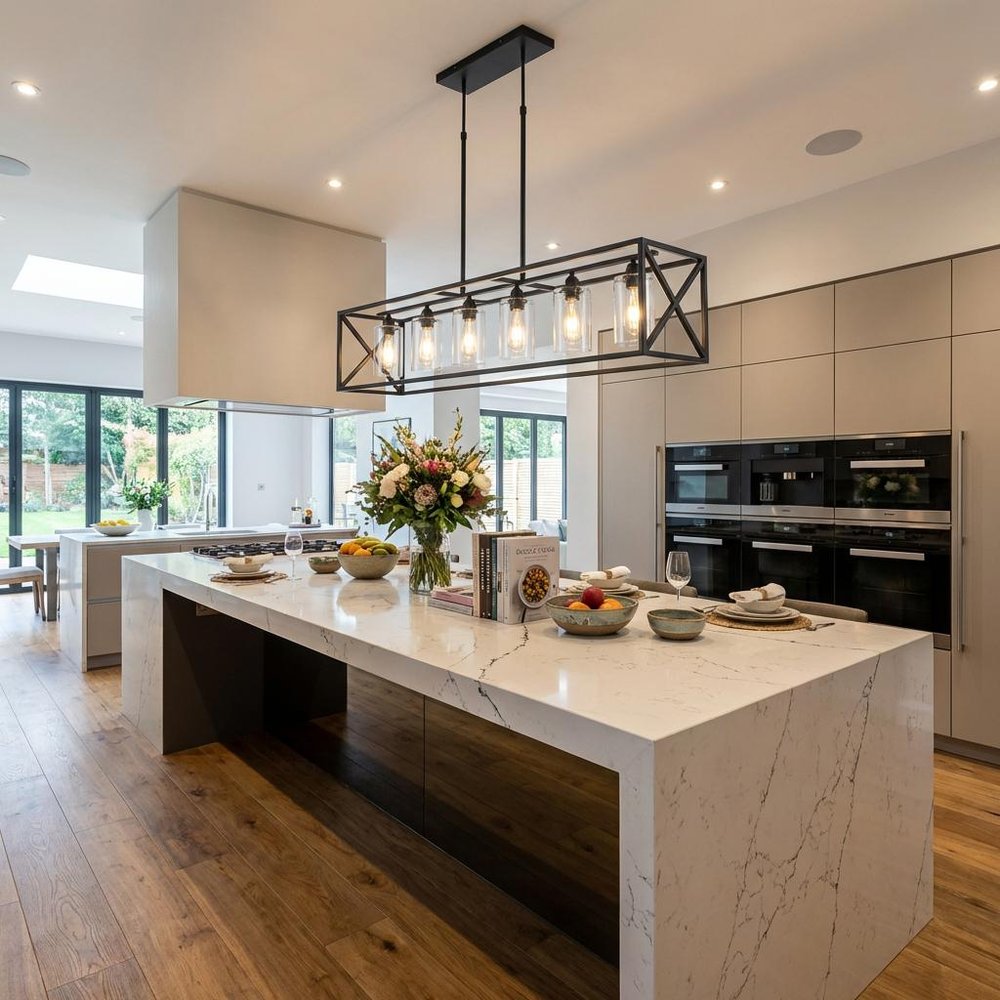 Black Kitchen Island Six Light Acrylic and Wrought Iron Mercury Glass Flush Chandelier With Black Shades — view 3