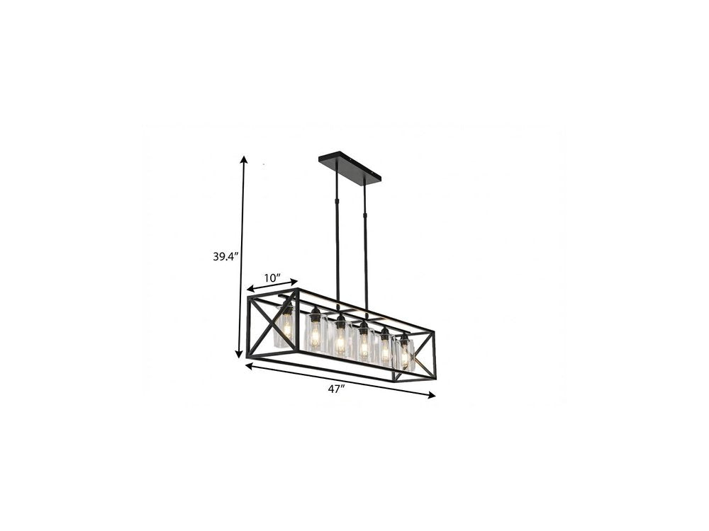 Black Kitchen Island Six Light Acrylic and Wrought Iron Mercury Glass Flush Chandelier With Black Shades — view 2