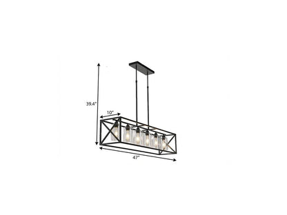 Black Kitchen Island Six Light Acrylic and Wrought Iron Mercury Glass Flush Chandelier With Black Shades