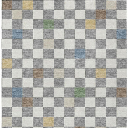 8' X 10' Gray And Beige Geometric Washable Indoor Outdoor Area Rug