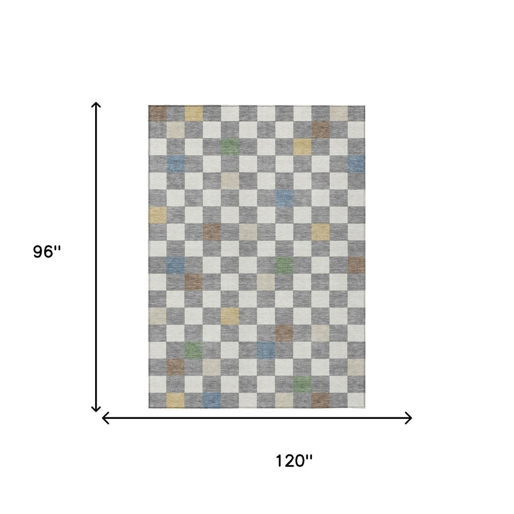 8' X 10' Gray And Beige Geometric Washable Indoor Outdoor Area Rug