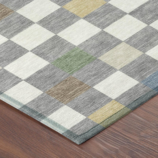 8' X 10' Gray And Beige Geometric Washable Indoor Outdoor Area Rug