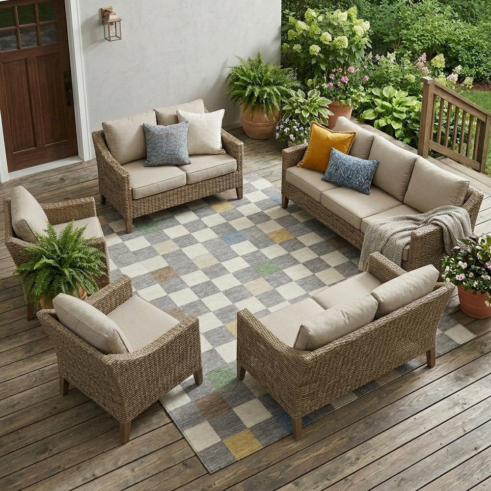 8' X 10' Gray And Beige Geometric Washable Indoor Outdoor Area Rug HomeRoots