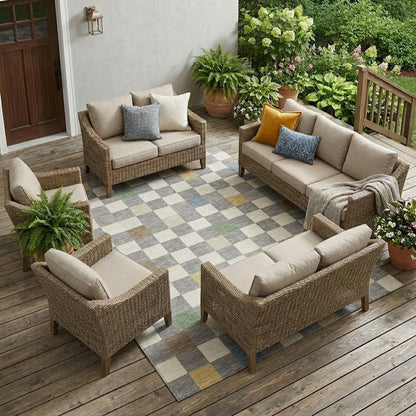 8' X 10' Gray And Beige Geometric Washable Indoor Outdoor Area Rug HomeRoots