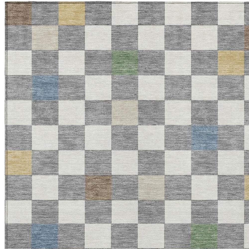 9' X 12' Gray And Beige Geometric Washable Indoor Outdoor Area Rug — view 4