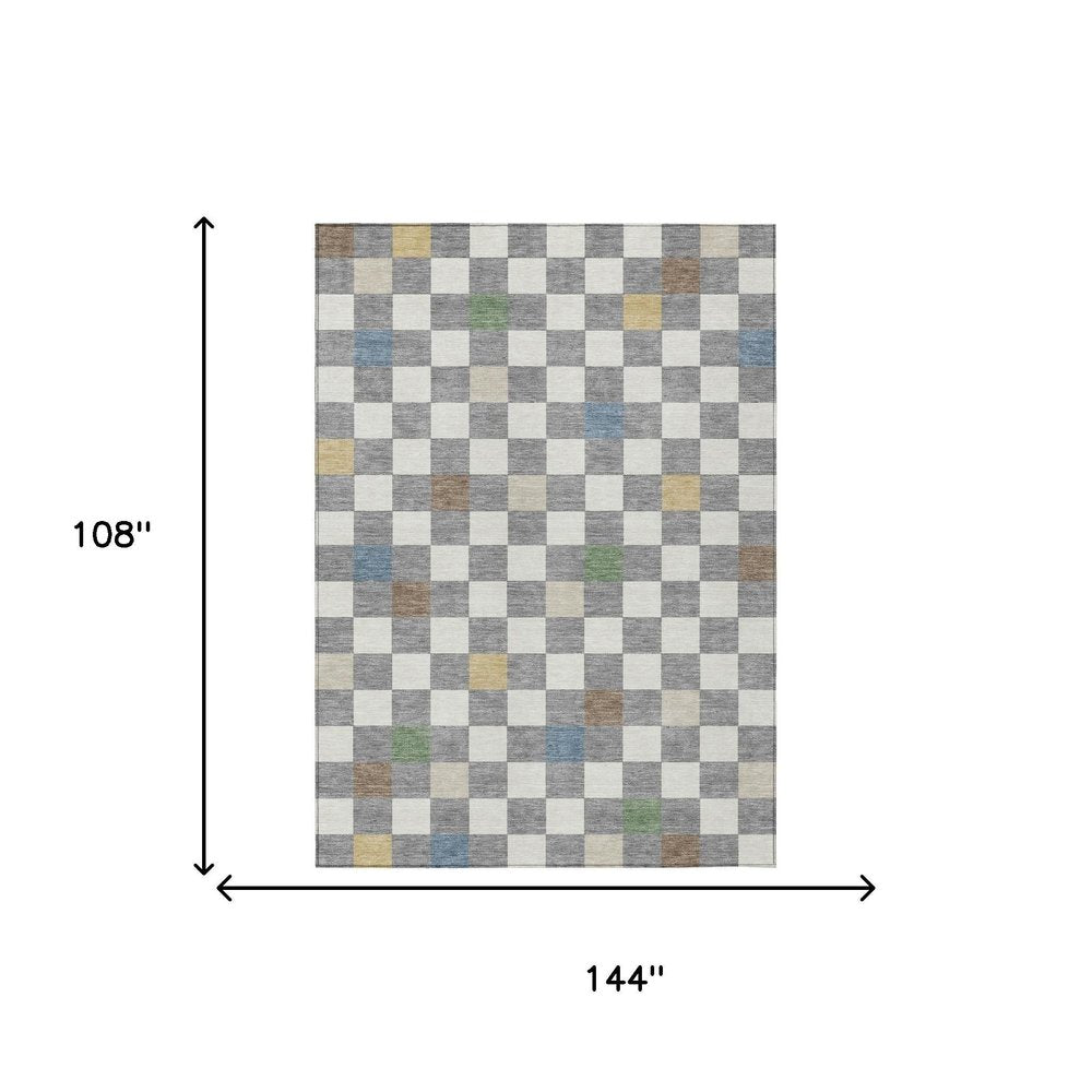9' X 12' Gray And Beige Geometric Washable Indoor Outdoor Area Rug HomeRoots