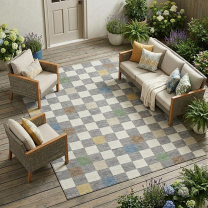 9' X 12' Gray And Beige Geometric Washable Indoor Outdoor Area Rug HomeRoots