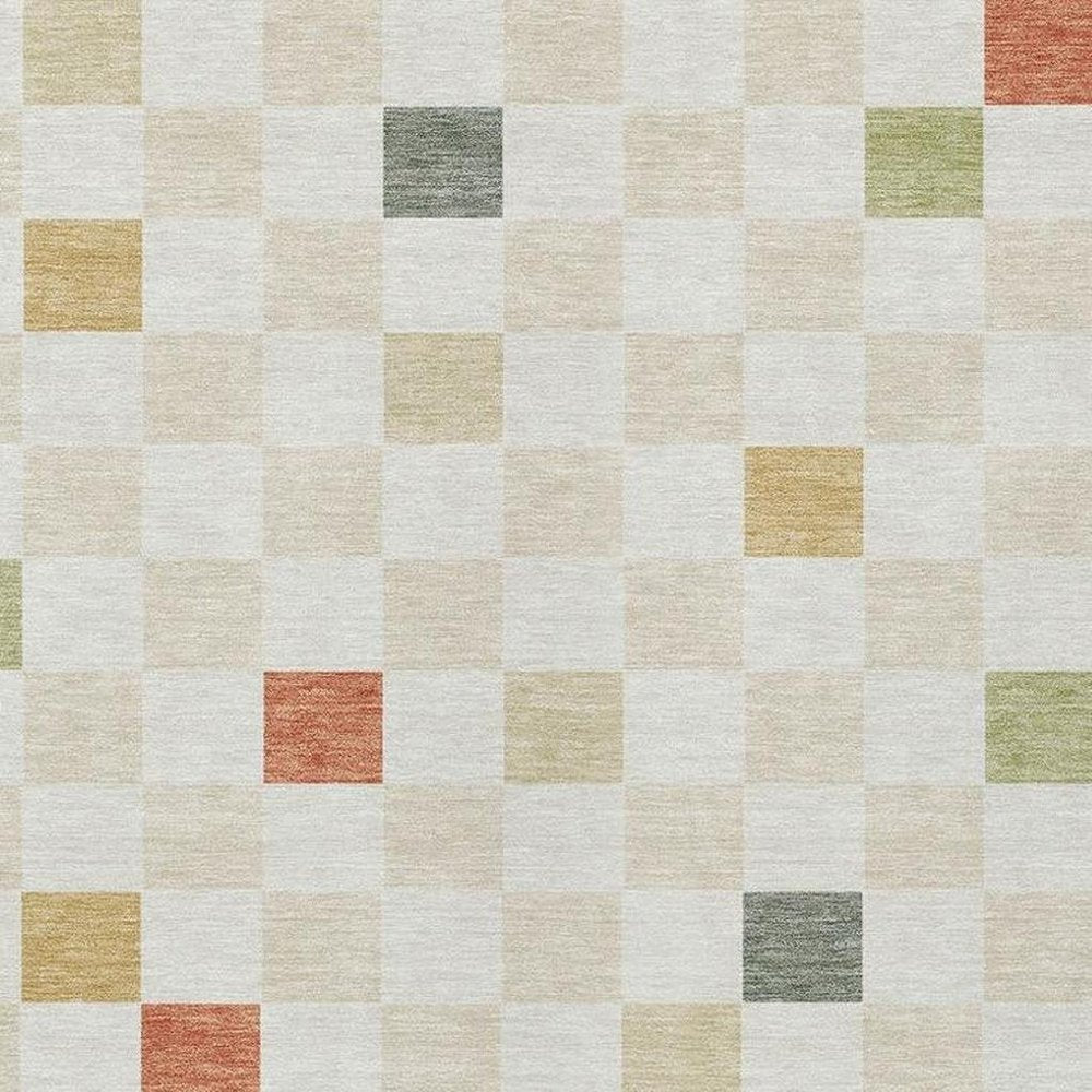 3' X 5' Ivory And Beige Geometric Washable Indoor Outdoor Area Rug — view 8