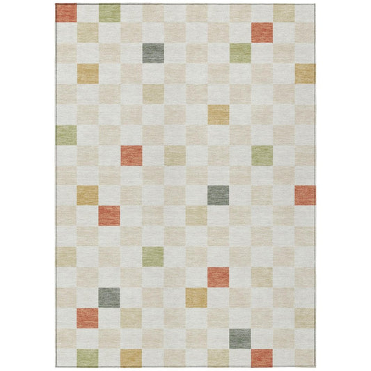 3' X 5' Ivory And Beige Geometric Washable Indoor Outdoor Area Rug