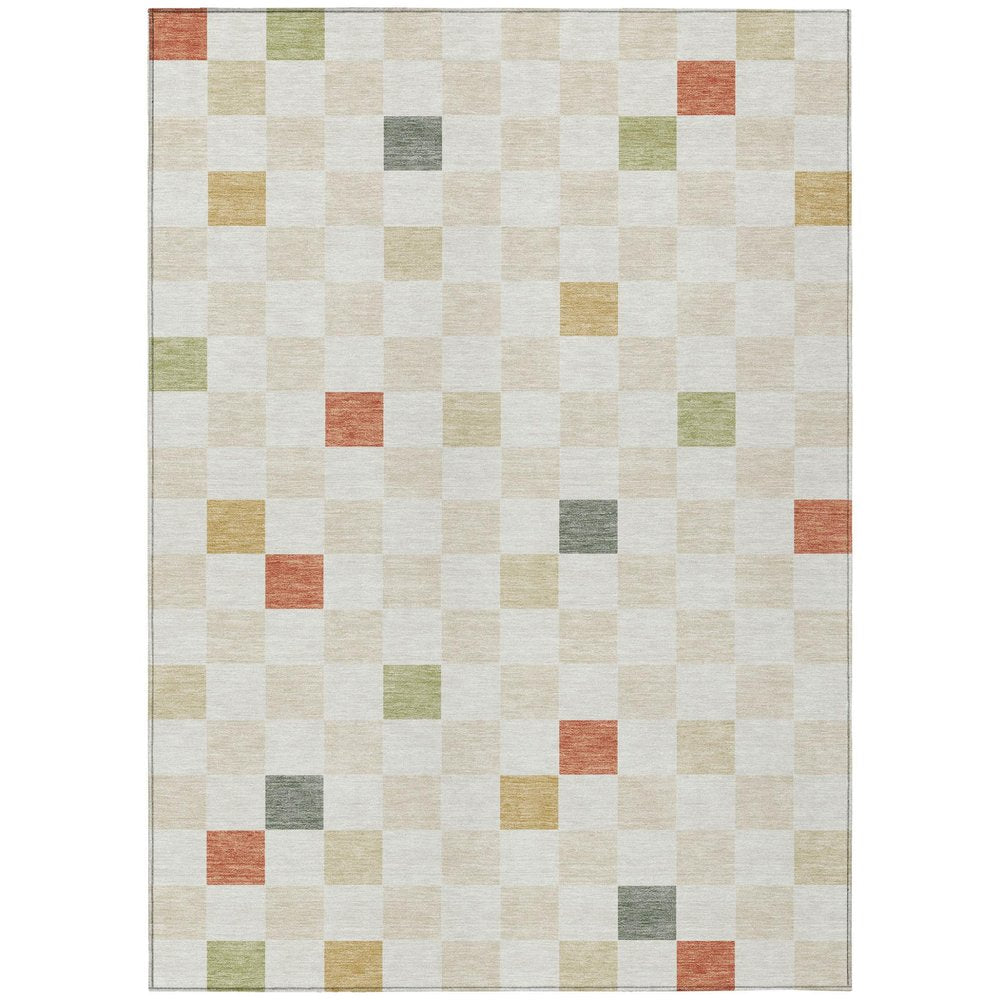 3' X 5' Ivory And Beige Geometric Washable Indoor Outdoor Area Rug HomeRoots