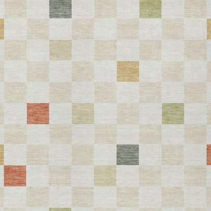 5' X 8' Ivory And Beige Geometric Washable Indoor Outdoor Area Rug