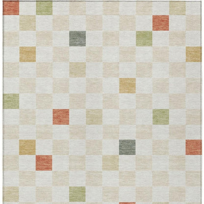 5' X 8' Ivory And Beige Geometric Washable Indoor Outdoor Area Rug HomeRoots