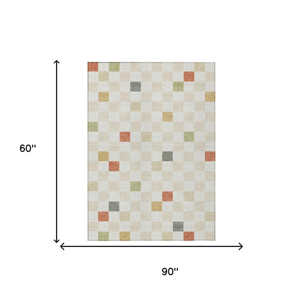 5' X 8' Ivory And Beige Geometric Washable Indoor Outdoor Area Rug HomeRoots