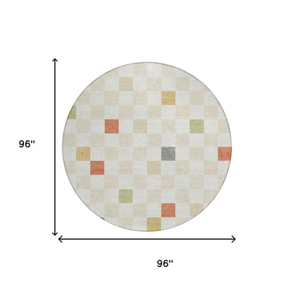8' Ivory And Beige Round Geometric Washable Indoor Outdoor Area Rug HomeRoots