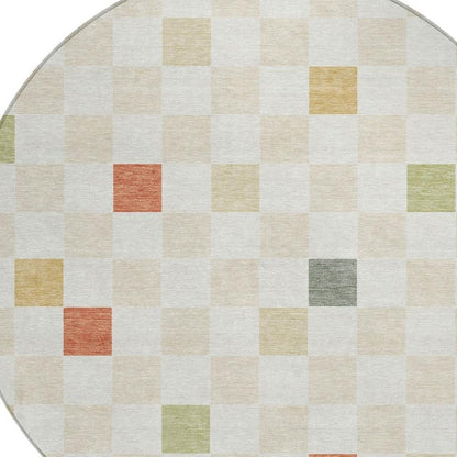 8' Ivory And Beige Round Geometric Washable Indoor Outdoor Area Rug HomeRoots