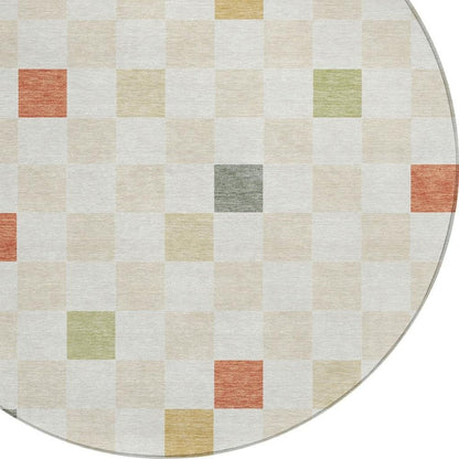 8' Ivory And Beige Round Geometric Washable Indoor Outdoor Area Rug HomeRoots
