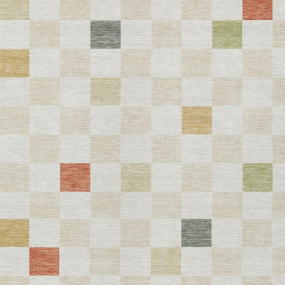 8' X 10' Ivory And Beige Geometric Washable Indoor Outdoor Area Rug