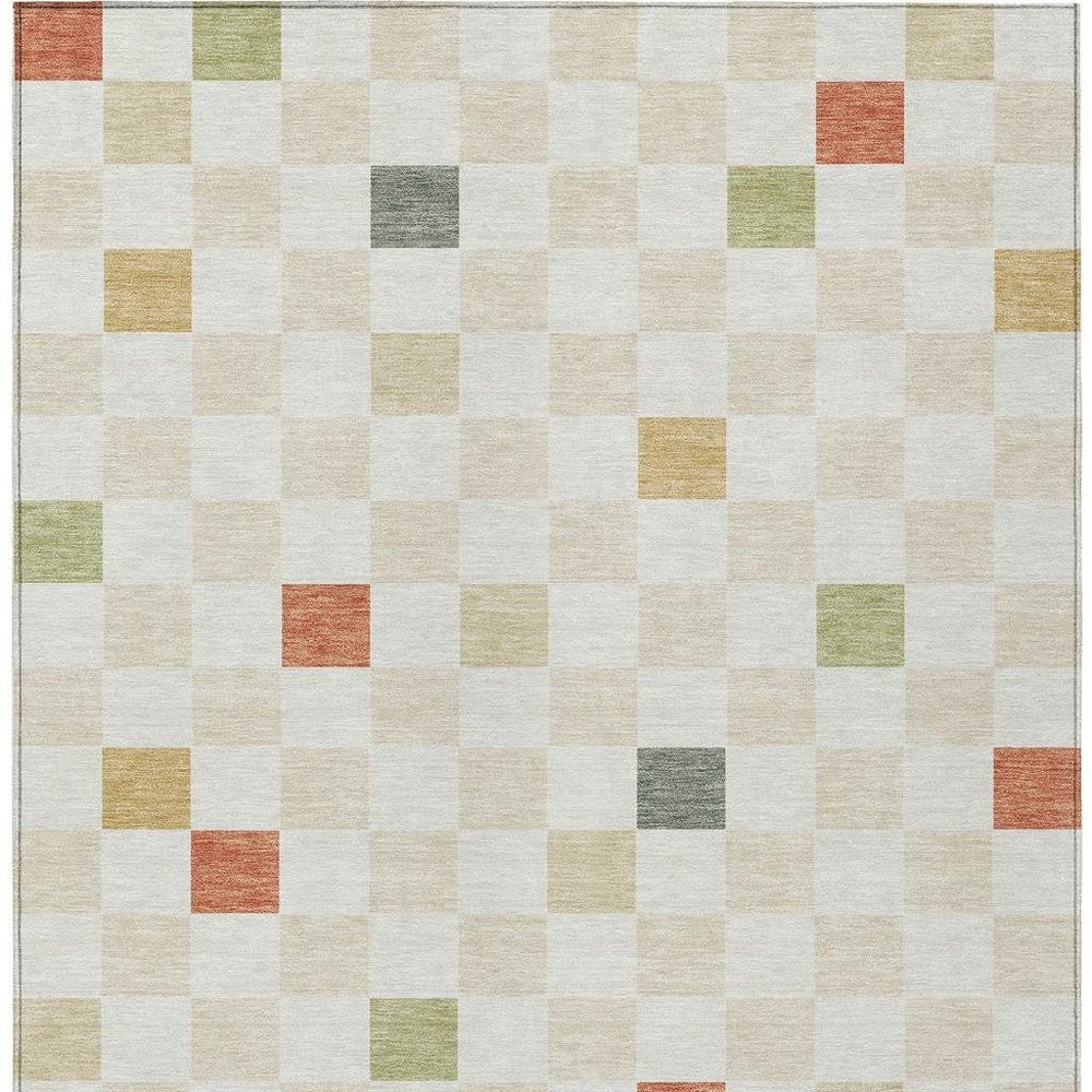 8' X 10' Ivory And Beige Geometric Washable Indoor Outdoor Area Rug — view 5
