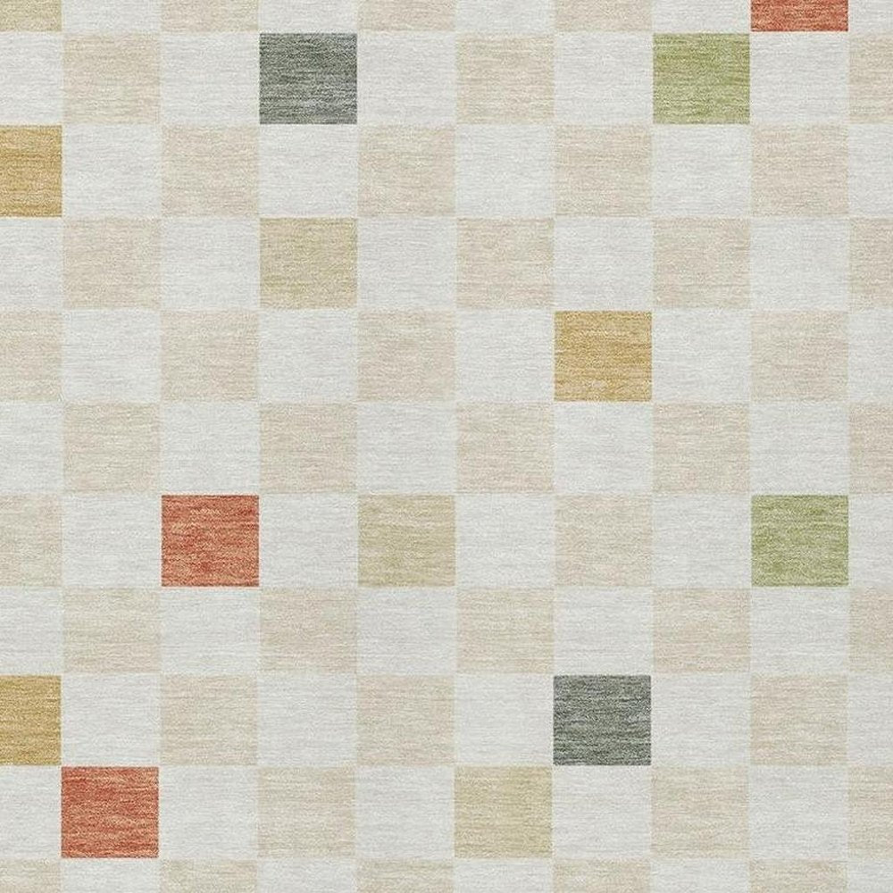 8' X 10' Ivory And Beige Geometric Washable Indoor Outdoor Area Rug