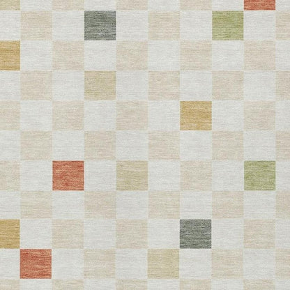 8' X 10' Ivory And Beige Geometric Washable Indoor Outdoor Area Rug