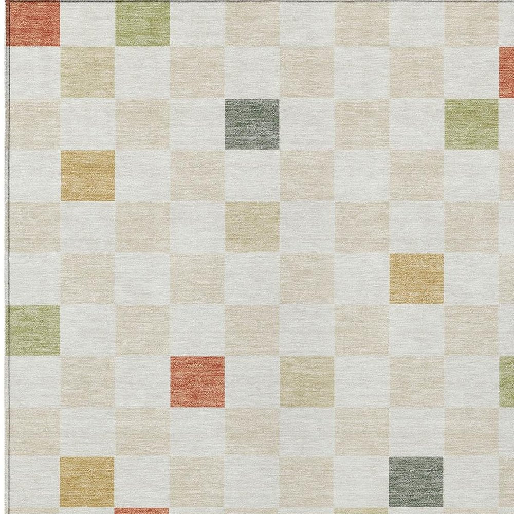 10' X 14' Ivory And Beige Geometric Washable Indoor Outdoor Area Rug
