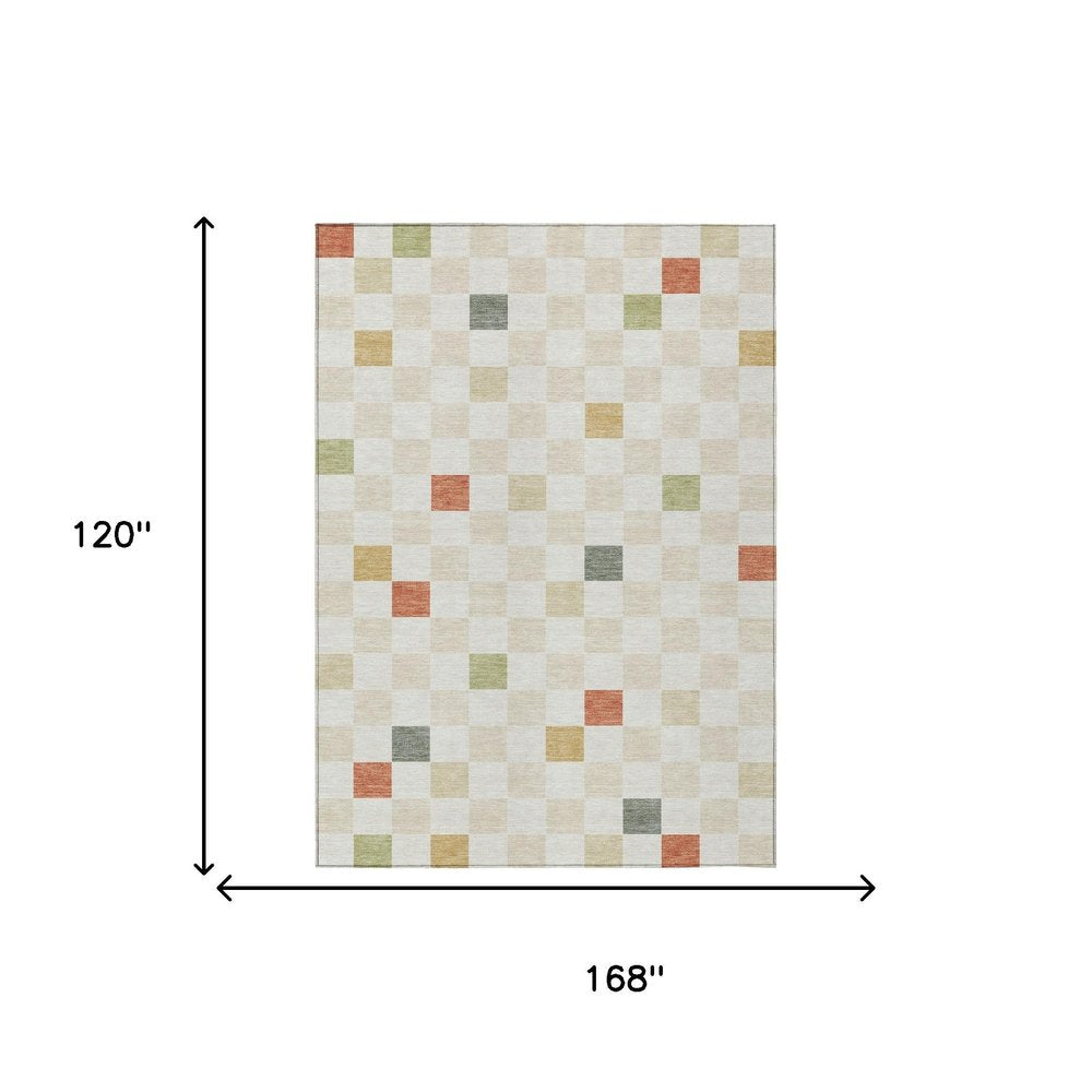 10' X 14' Ivory And Beige Geometric Washable Indoor Outdoor Area Rug — view 6