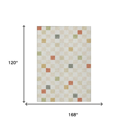 10' X 14' Ivory And Beige Geometric Washable Indoor Outdoor Area Rug HomeRoots