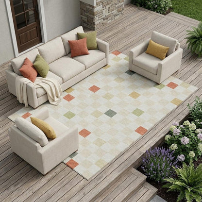 10' X 14' Ivory And Beige Geometric Washable Indoor Outdoor Area Rug HomeRoots