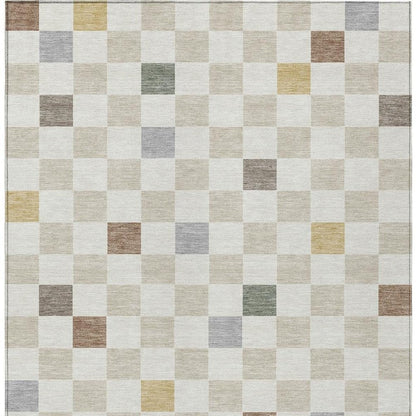 3' X 5' Linen And Black Geometric Washable Indoor Outdoor Area Rug HomeRoots