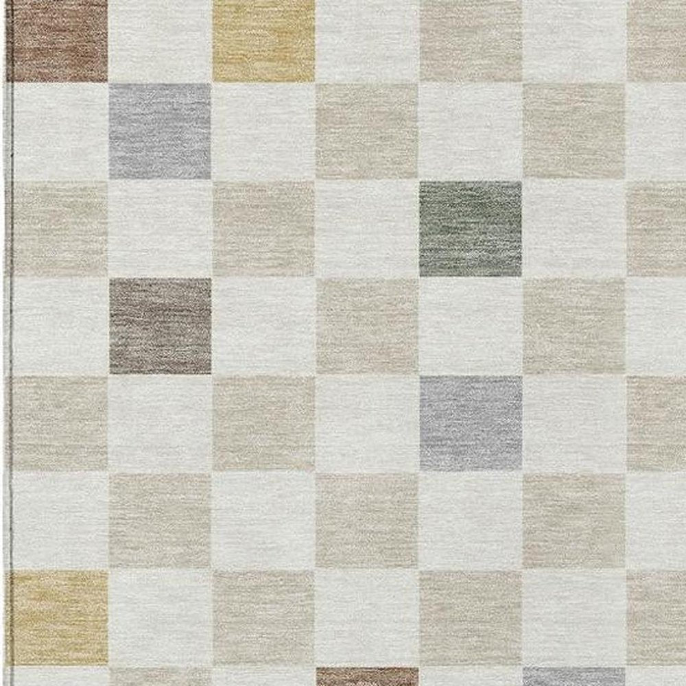 3' X 5' Linen And Black Geometric Washable Indoor Outdoor Area Rug — view 8