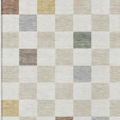 3' X 5' Linen And Black Geometric Washable Indoor Outdoor Area Rug HomeRoots