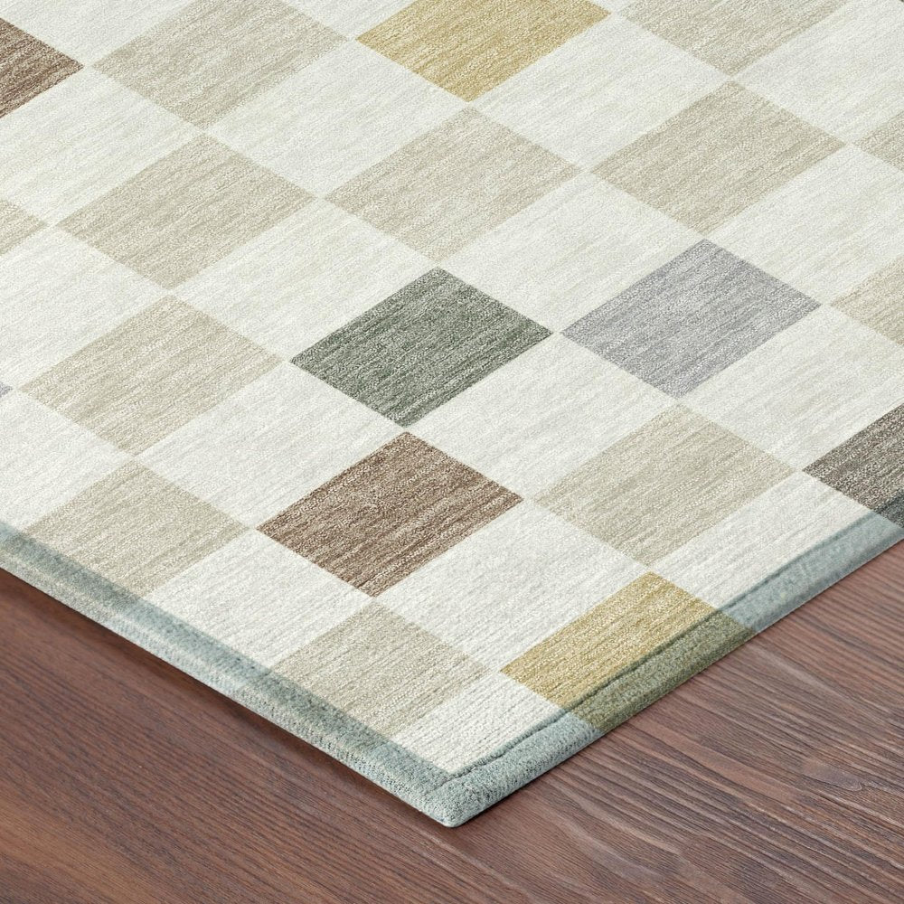 3' X 5' Linen And Black Geometric Washable Indoor Outdoor Area Rug — view 2