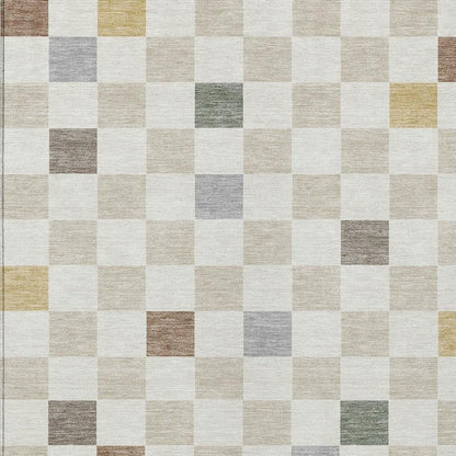 5' X 8' Linen And Black Geometric Washable Indoor Outdoor Area Rug