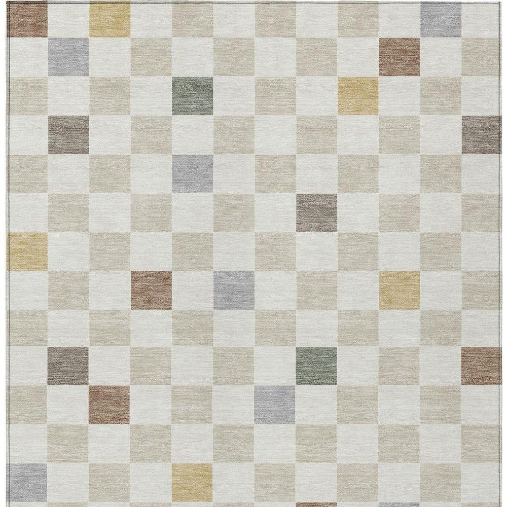 5' X 8' Linen And Black Geometric Washable Indoor Outdoor Area Rug HomeRoots