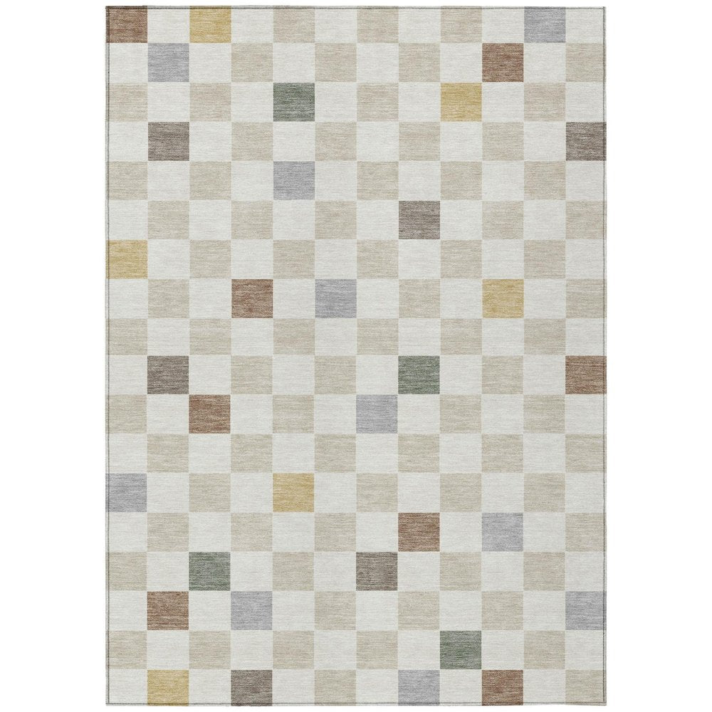 5' X 8' Linen And Black Geometric Washable Indoor Outdoor Area Rug — view 1