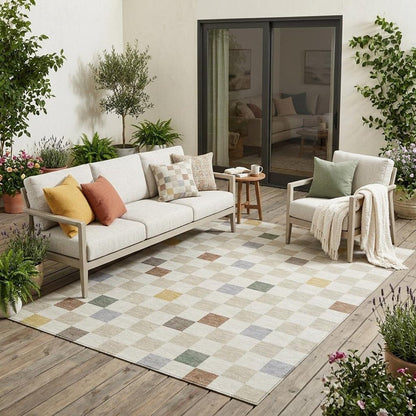 5' X 8' Linen And Black Geometric Washable Indoor Outdoor Area Rug HomeRoots
