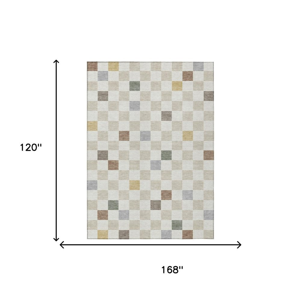 10' X 14' Linen And Black Geometric Washable Indoor Outdoor Area Rug HomeRoots