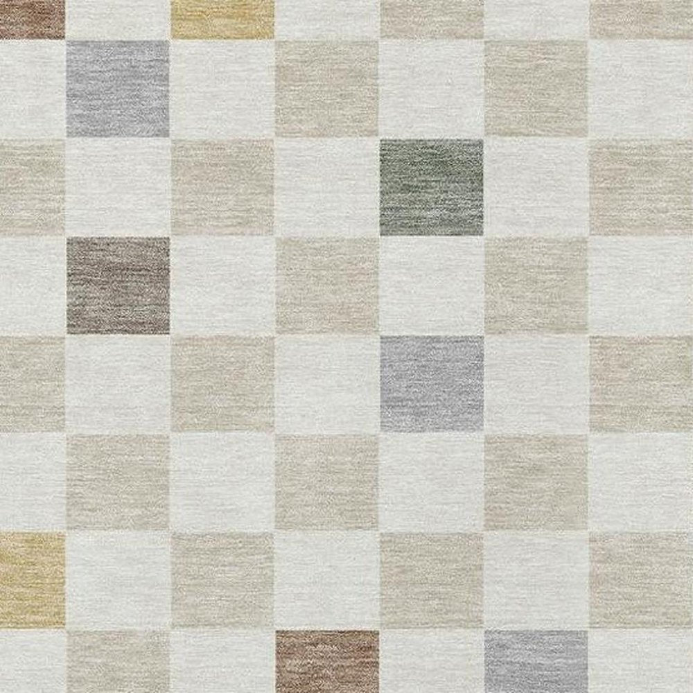 10' X 14' Linen And Black Geometric Washable Indoor Outdoor Area Rug — view 8
