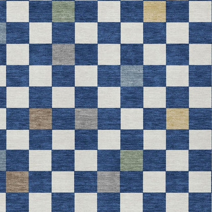 3' X 5' Navy Blue And Gray Geometric Washable Indoor Outdoor Area Rug HomeRoots