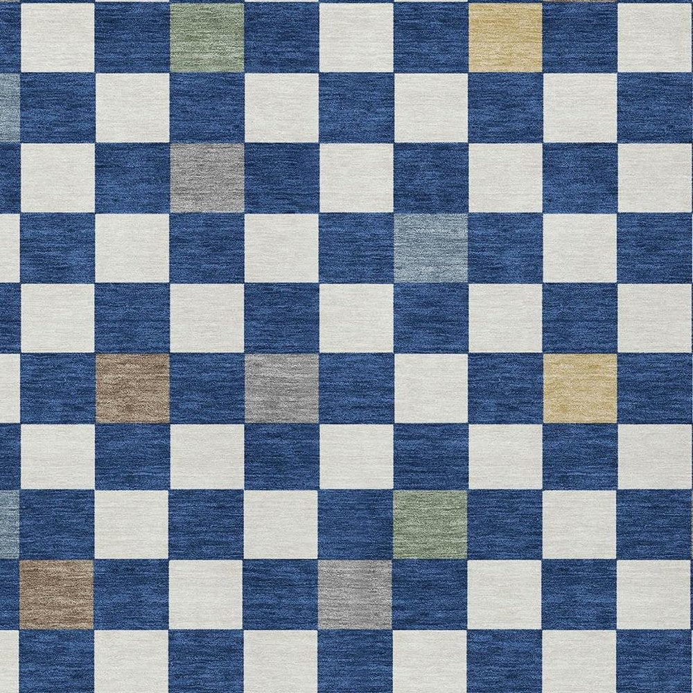 3' X 5' Navy Blue And Gray Geometric Washable Indoor Outdoor Area Rug — view 4