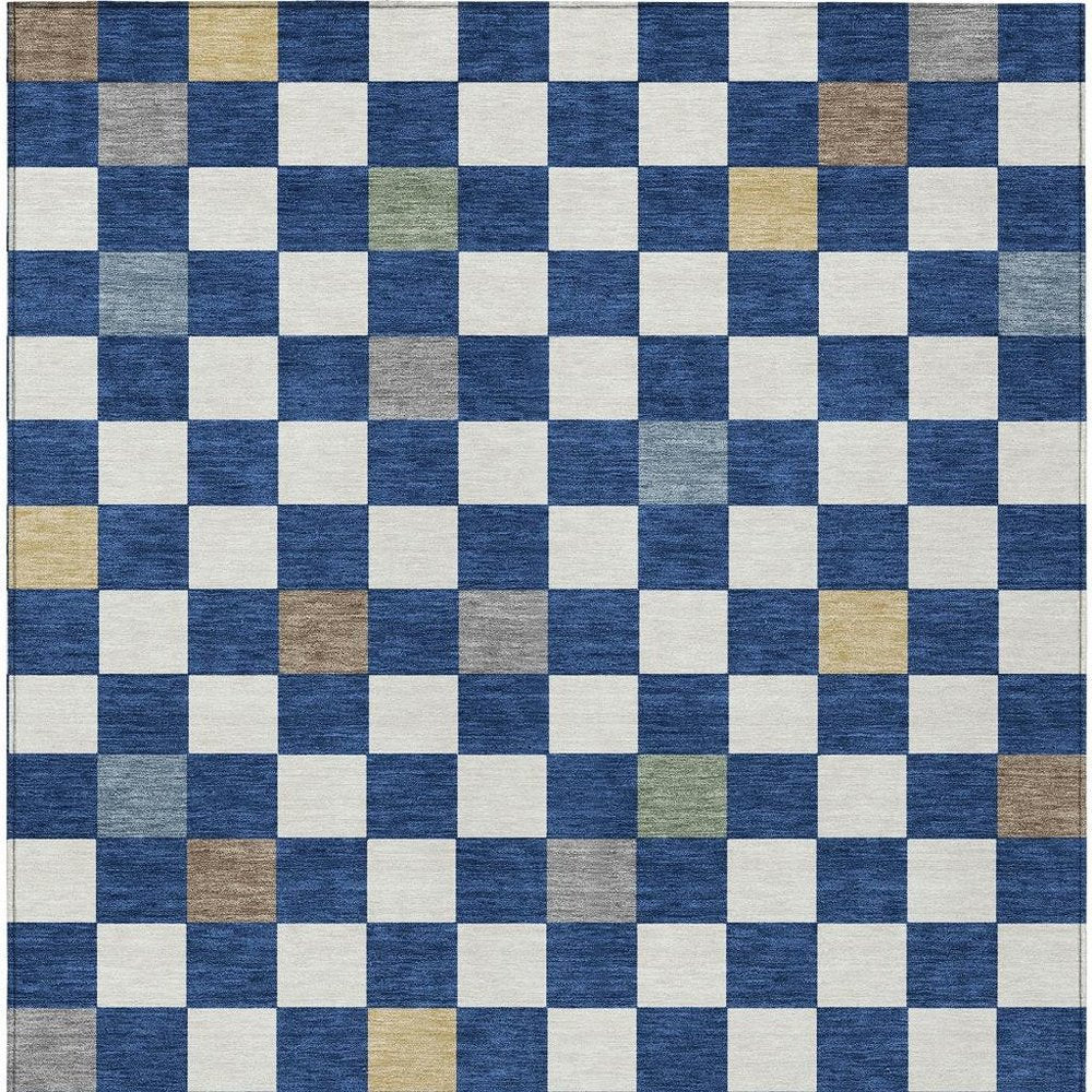 3' X 5' Navy Blue And Gray Geometric Washable Indoor Outdoor Area Rug — view 5